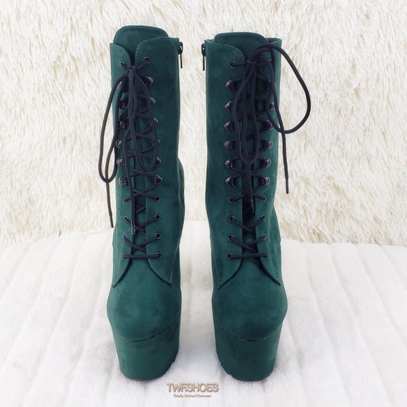 Adore 1020FS Emerald Green V-Suede Platform 7" Heel Ankle Boots - Picture 10 of 14